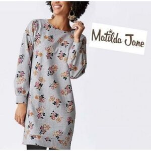 MATILDA JANE GRAY FLORAL FLEECE TUNIC SIZE LARGE NWOT